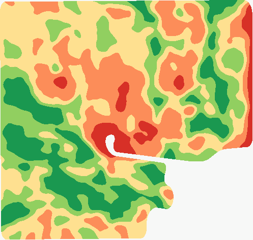 Five-class field zone map, from red to dark green